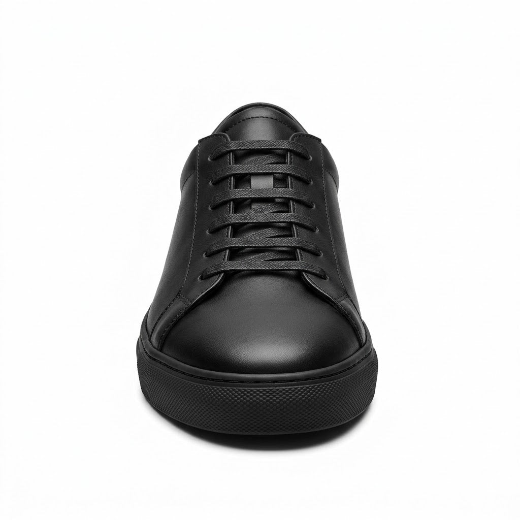 Luxury Black Leather Cupsole Trainers