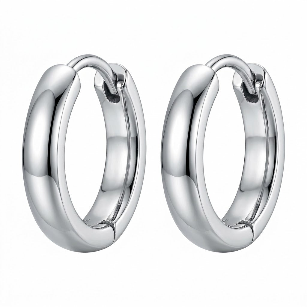 Polished Stainless Steel Huggie Hoop Earrings