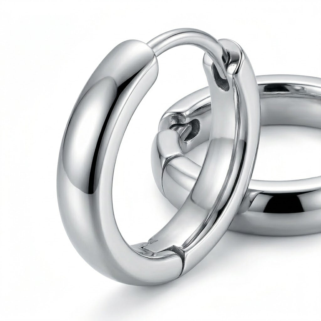 Polished Stainless Steel Huggie Hoop Earrings