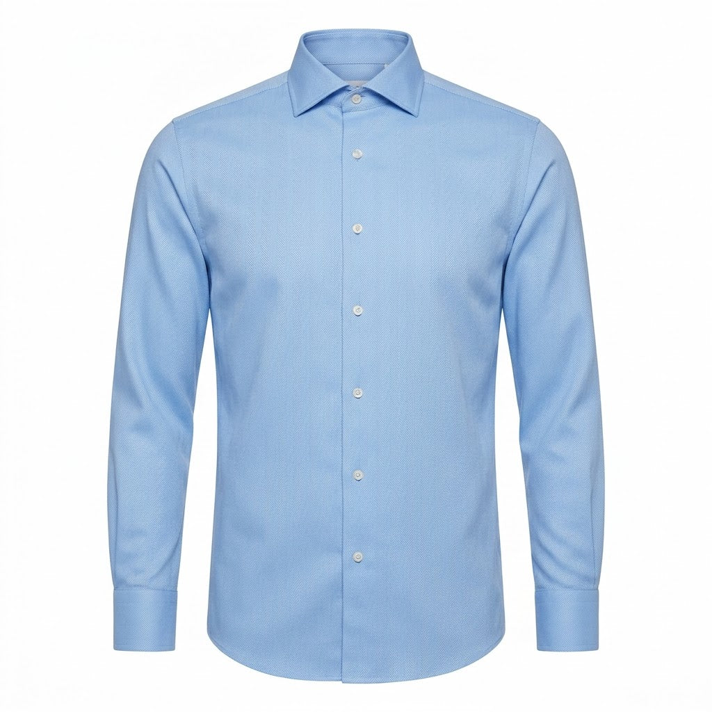 Tailored Sky Blue Herringbone Shirt